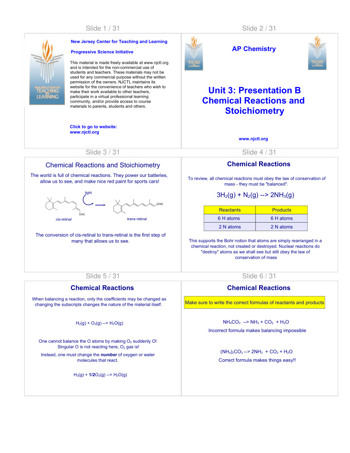 new jersey center for teaching and learning ap chemistry