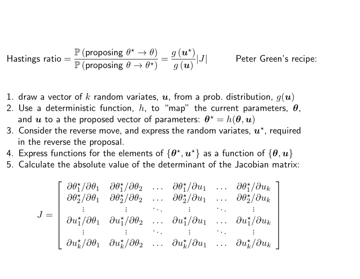 hastings ratio p proposing p proposing g u g u j