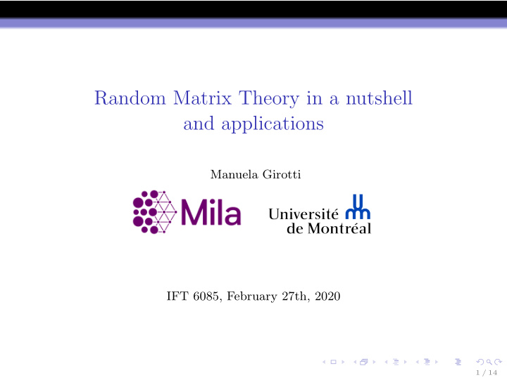random matrix theory in a nutshell and applications