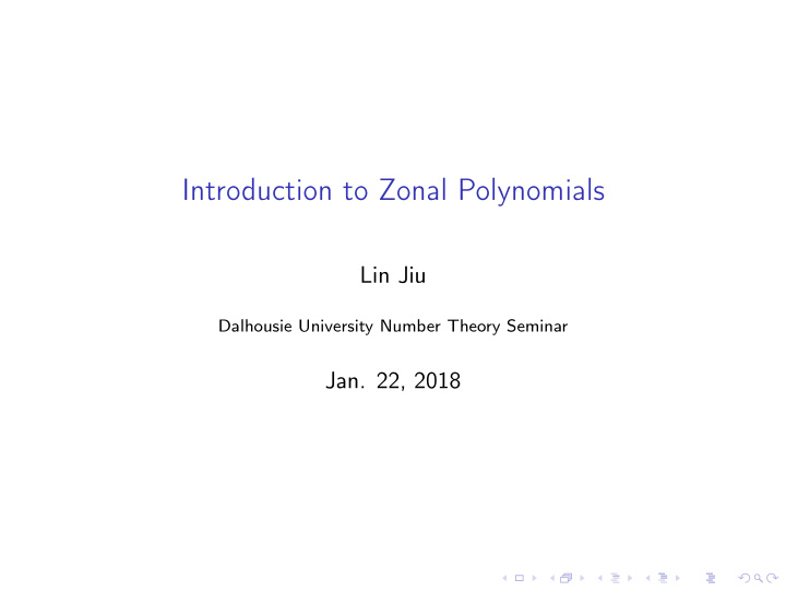introduction to zonal polynomials