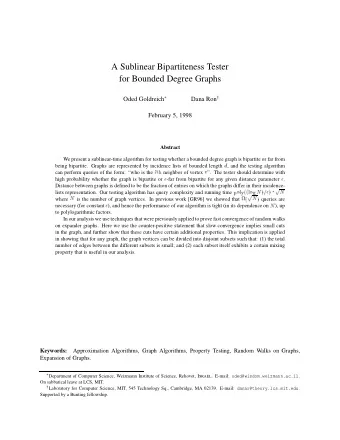 A Sublinear Bipartiteness Tester  for Bounded Degree Graphs  Oded Goldreich  Dana Ron