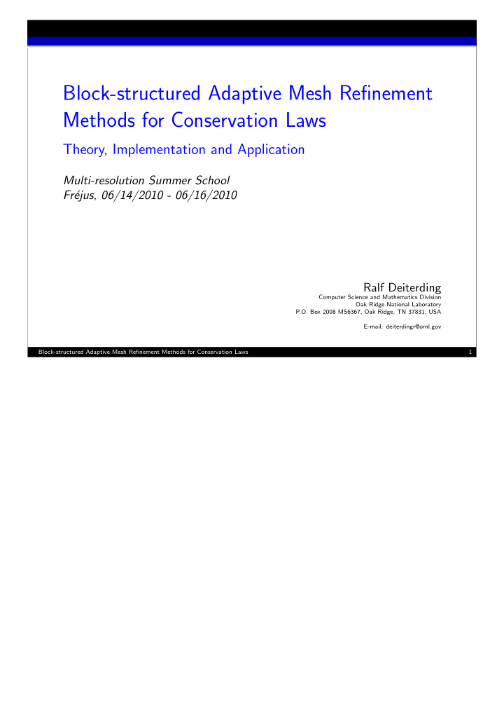 block structured adaptive mesh refinement methods for