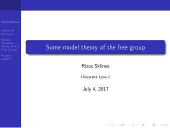 Some model theory of the free group  Study of the  Free Group  Further  research  Rizos Sklinos