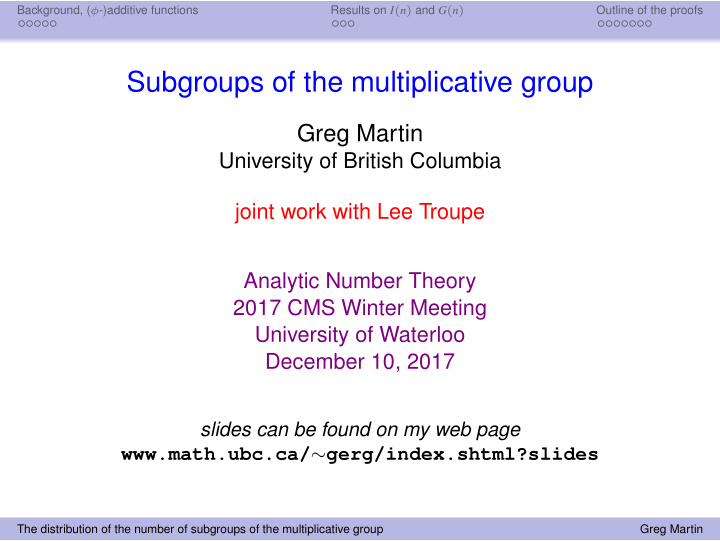 subgroups of the multiplicative group