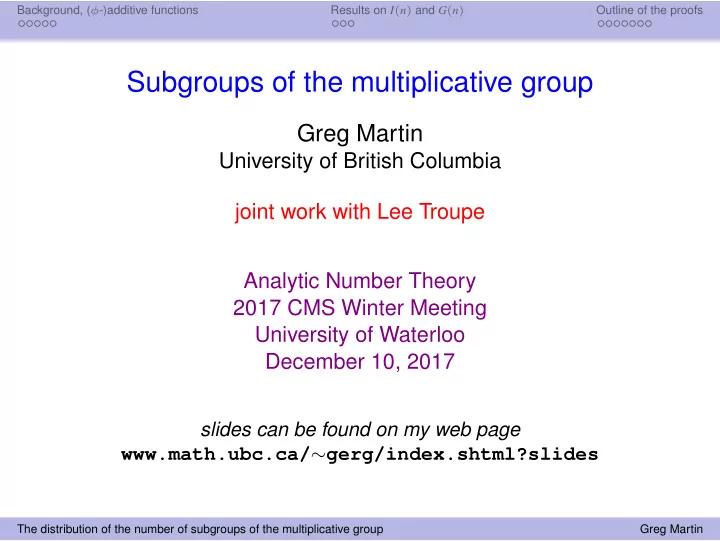 subgroups of the multiplicative group