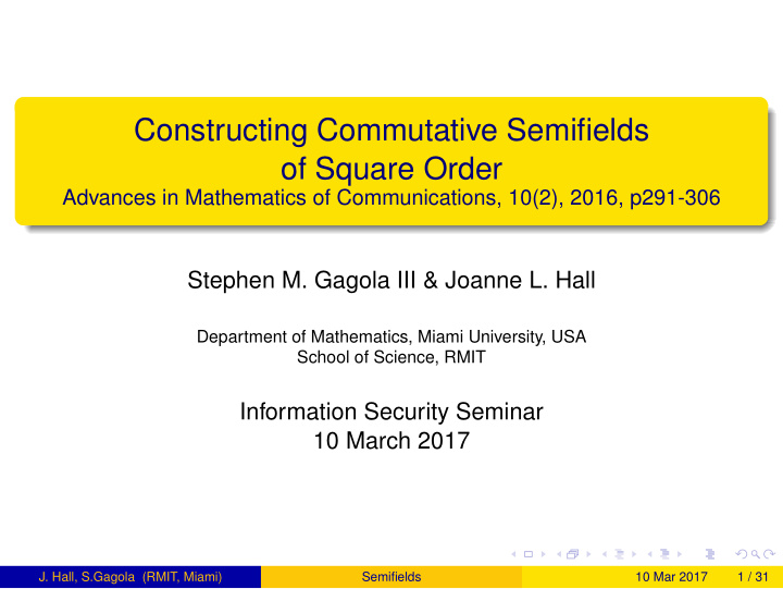 constructing commutative semifields of square order