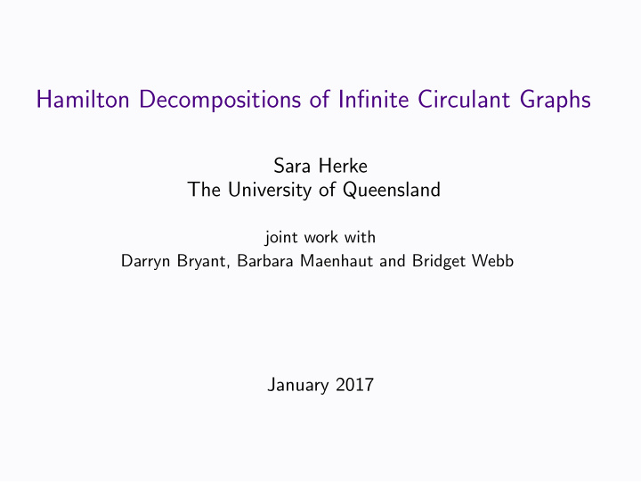 hamilton decompositions of infinite circulant graphs