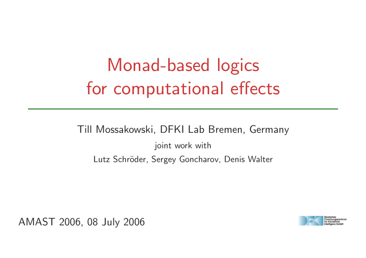 monad based logics for computational effects