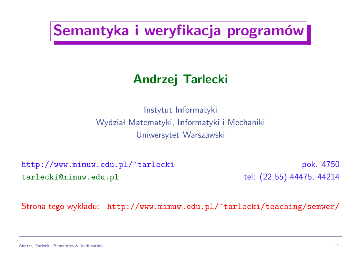 semantyka i weryfikacja program ow