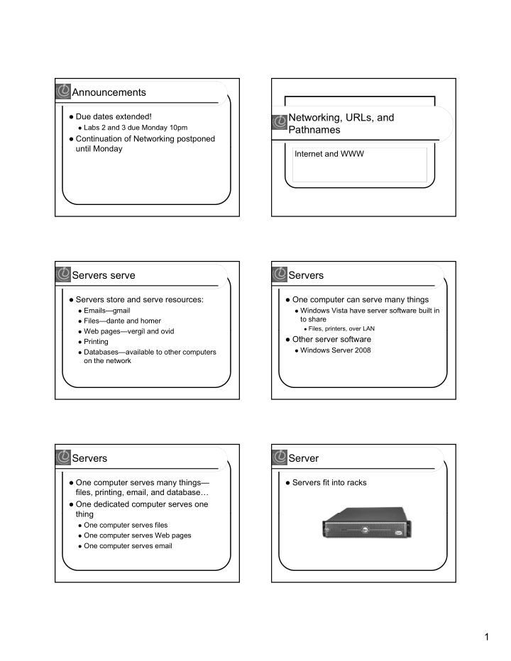 announcements networking urls and