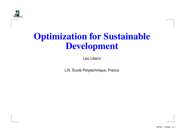 optimization for sustainable development