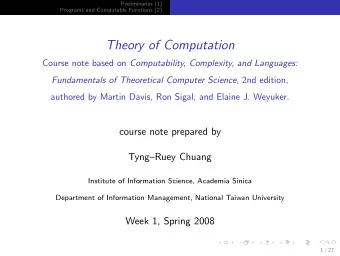 Theory of Computation Course note based on Computability, Complexity, and Languages: Fundamentals