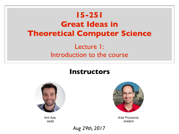 15 251 great ideas in theoretical computer science