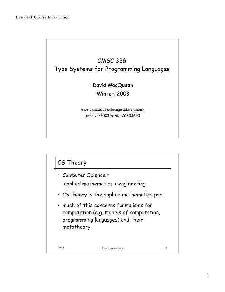 cmsc 336 type systems for programming languages