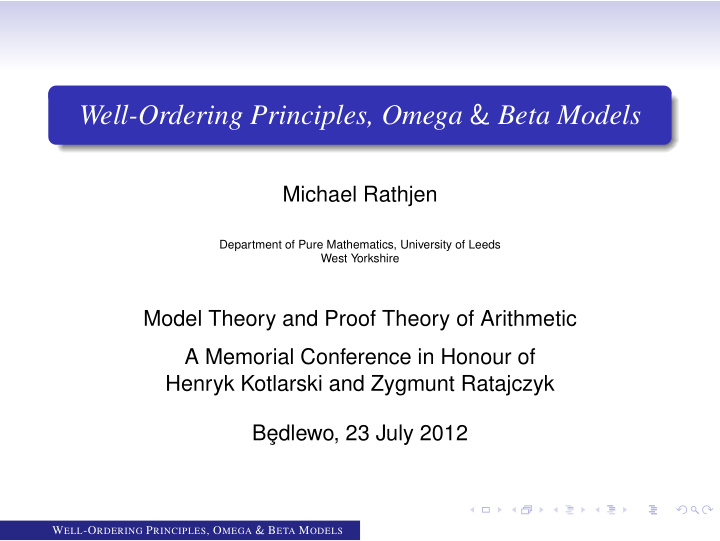 well ordering principles omega beta models