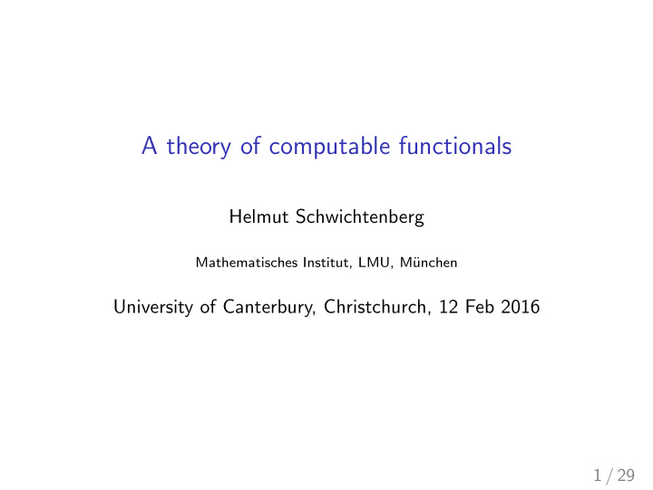 a theory of computable functionals
