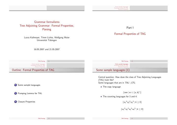 grammar formalisms tree adjoining grammar formal