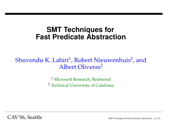 smt techniques for fast predicate abstraction