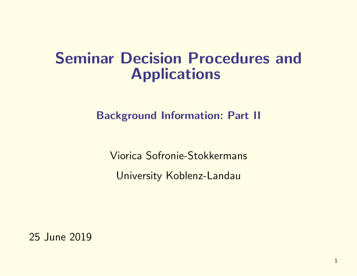 seminar decision procedures and applications