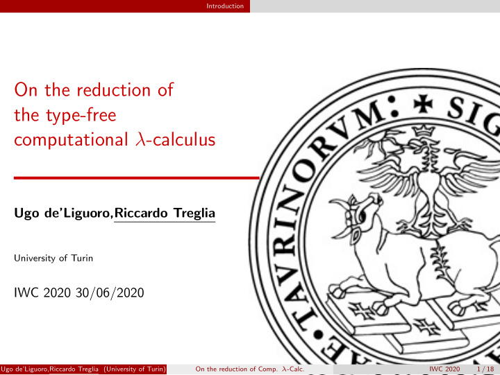 on the reduction of the type free computational calculus