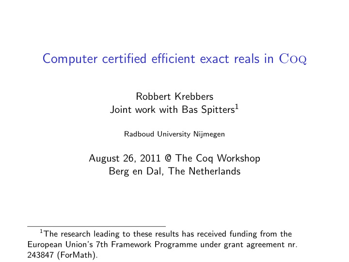 computer certified efficient exact reals in coq