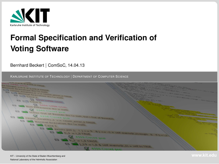 formal specification and verification of voting software