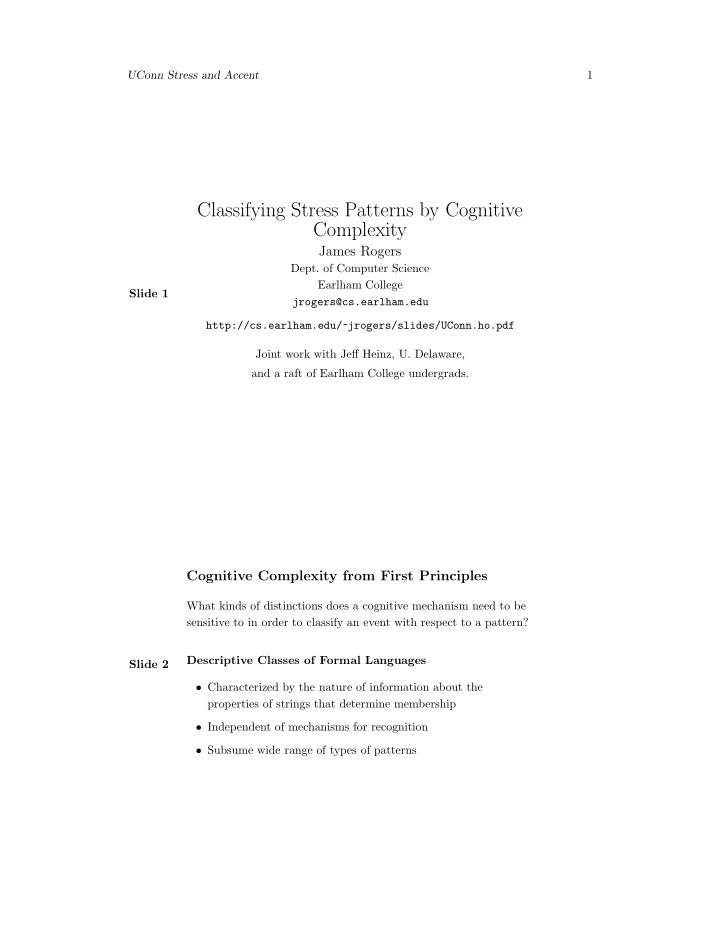 classifying stress patterns by cognitive complexity