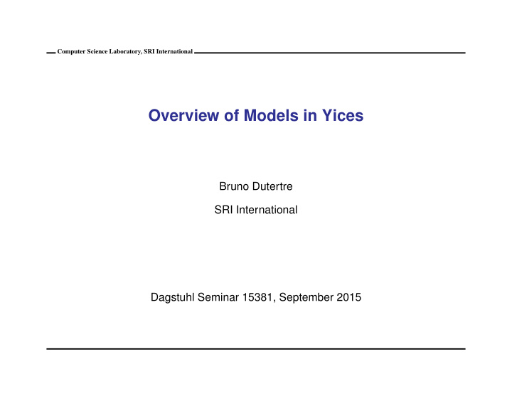 overview of models in yices