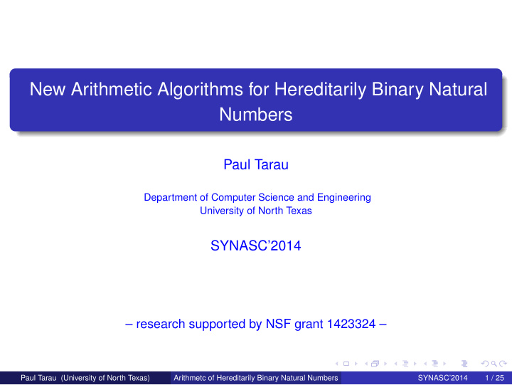 new arithmetic algorithms for hereditarily binary natural