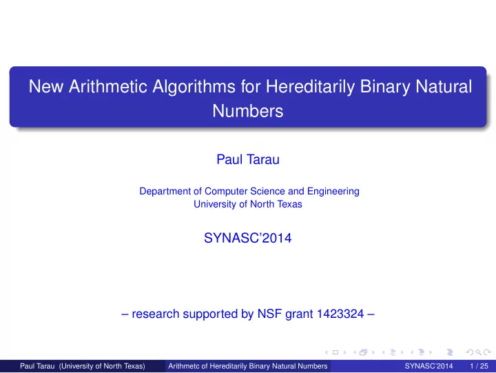 new arithmetic algorithms for hereditarily binary natural