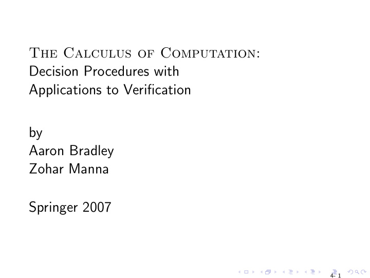 the calculus of computation decision procedures with