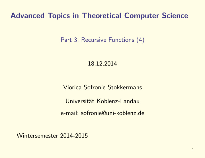 advanced topics in theoretical computer science