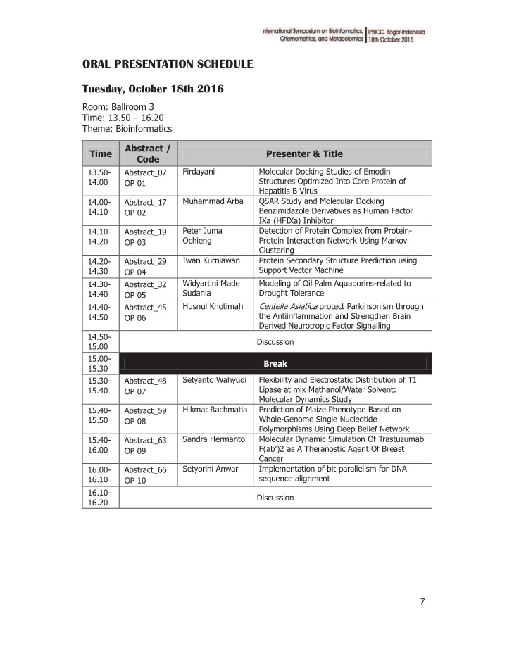 oral presentation schedule