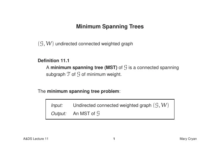 undirected connected weighted graph g w