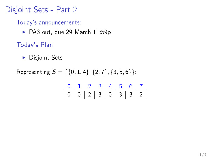 disjoint sets part 2