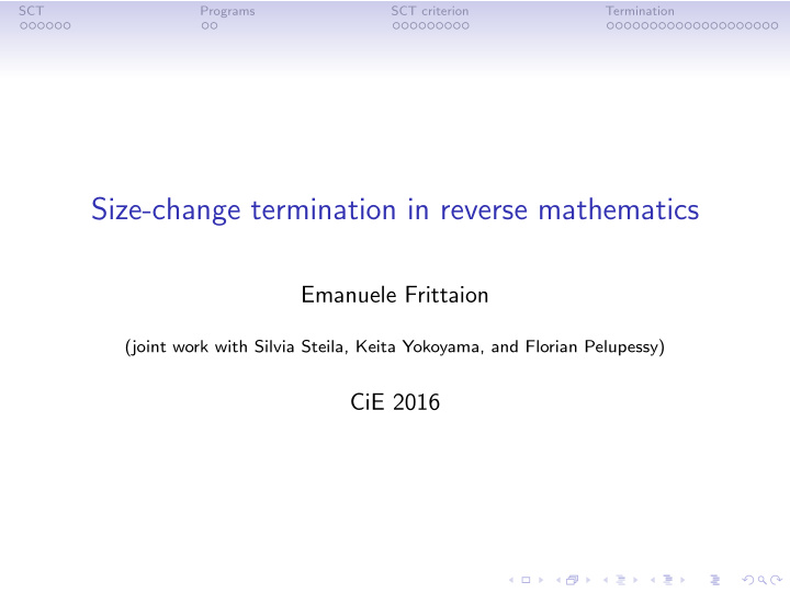 size change termination in reverse mathematics