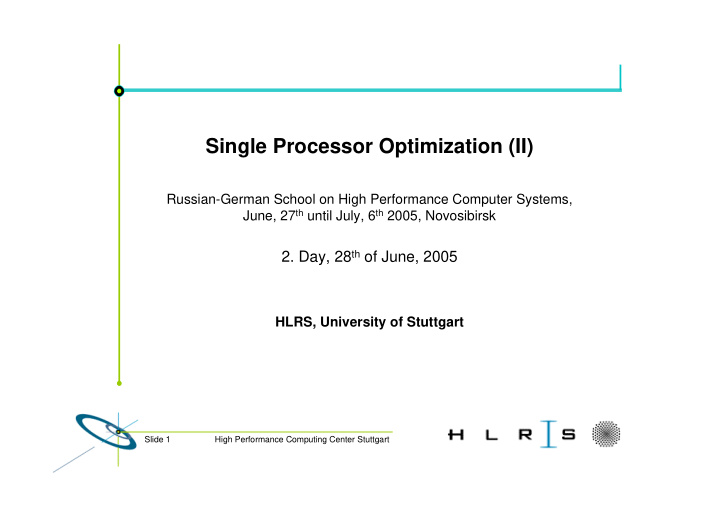 single processor optimization ii