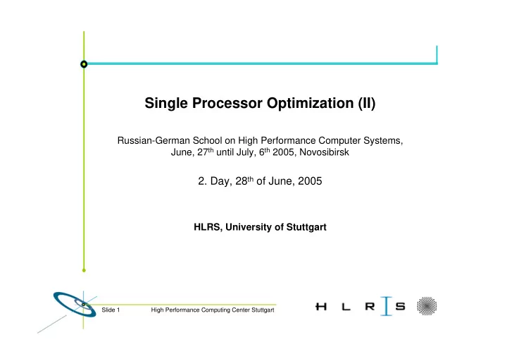 single processor optimization ii