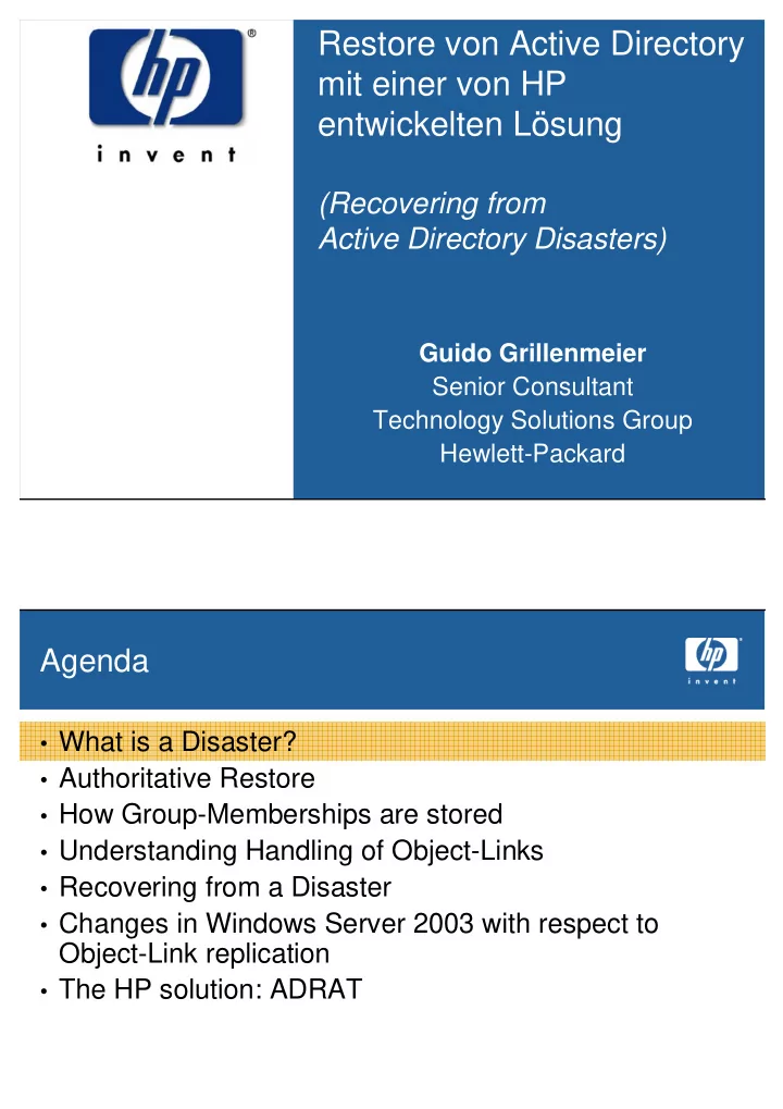 restore von active directory mit einer von hp