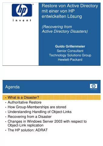 Restore von Active Directory  mit einer von HP  entwickelten Lsung  (Recovering from  Active