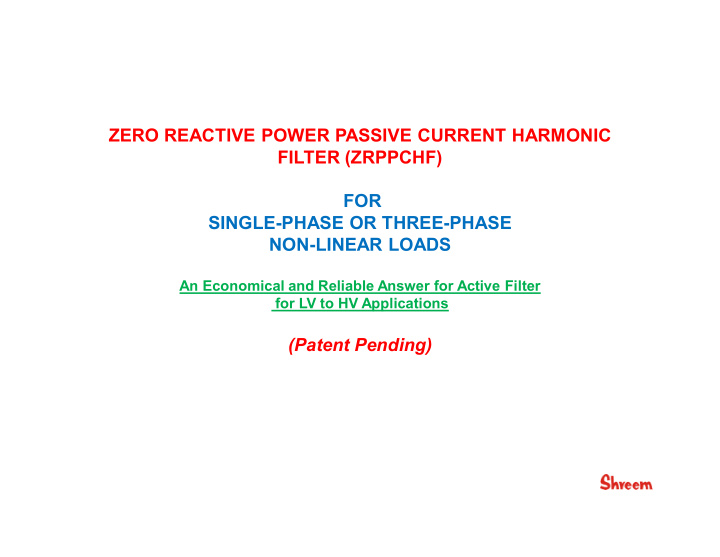 zero reactive power passive current harmonic filter