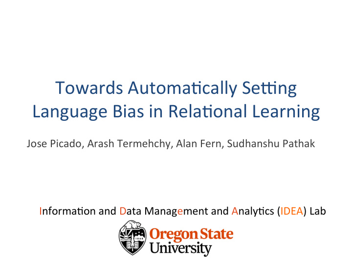 towards automa cally se3ng language bias in rela onal