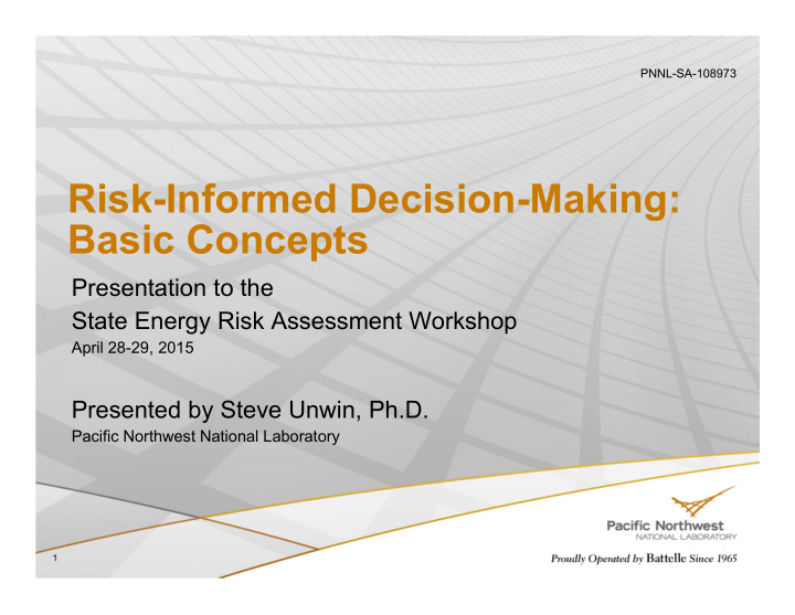 risk informed decision making basic concepts