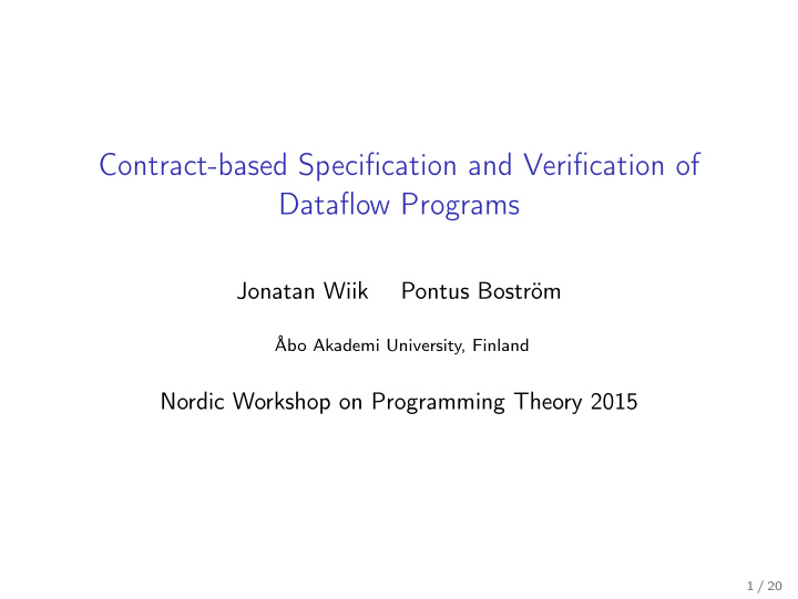 contract based specification and verification of dataflow