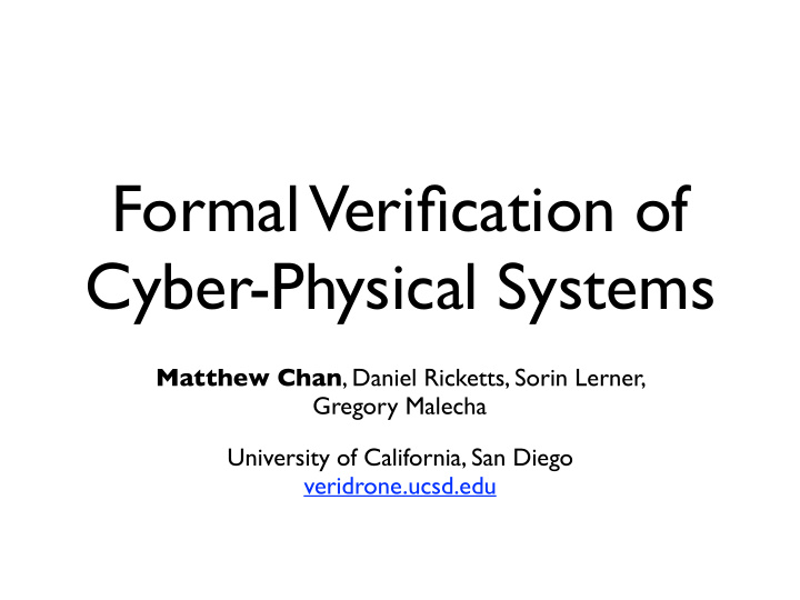 formal verification of cyber physical systems