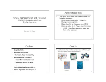 Acknowledgement    The set of slides have use materials from the Graph: representation and