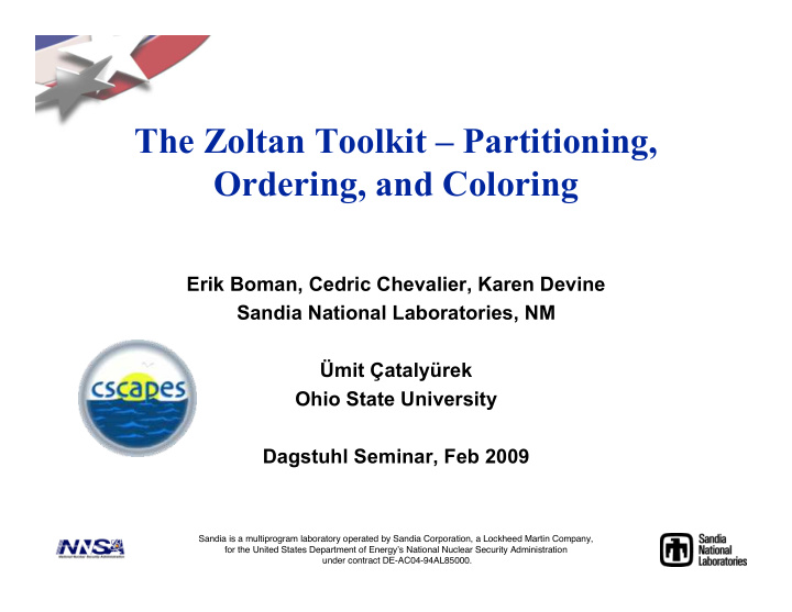 the zoltan toolkit partitioning ordering and coloring