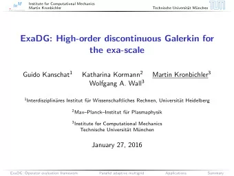 ExaDG: High-order discontinuous Galerkin for  the exa-scale Guido Kanschat 1 Katharina Kormann 2