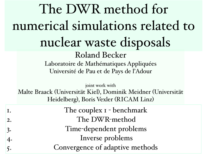 the dwr method for numerical simulations related to