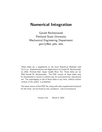 Numerical Integration  Gerald Recktenwald  Portland State University  Mechanical Engineering